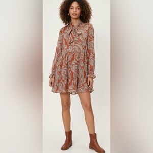 Nasty Gal Red and Cream Paisley A-Line Dress